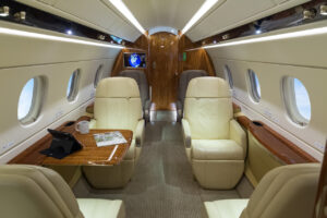 Inside of the Best Business Jet with Seats Looking at Each Other 