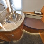 Interior of Bombardier Challenger 605 lavatory, close up of sink